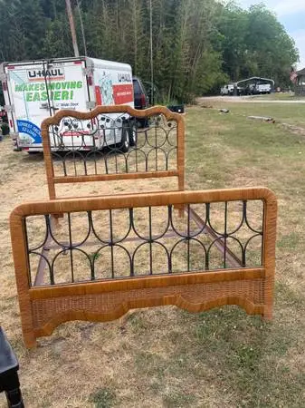 Vintage Wrought Iron & Wicker Full /Queen Bed Frame - Heavy & Sturdy