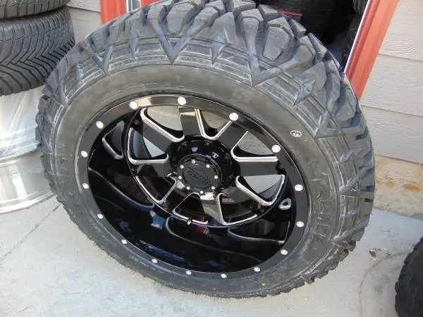 4 New 20X12 Black/Machined Rims LT 33 12.50 20 M/T Tires *6 Lug*-44MM*