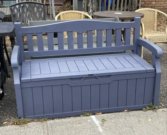 Outdoor deck bench with storage bin