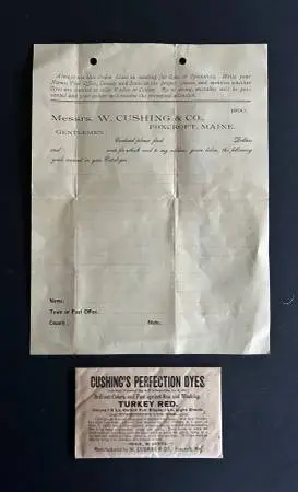 Rare 1890 Cushing’s Perfection Dye Order Form with Dye Packet