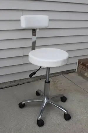 Rolling White Leather Adjustable Height Chair Stool Quality