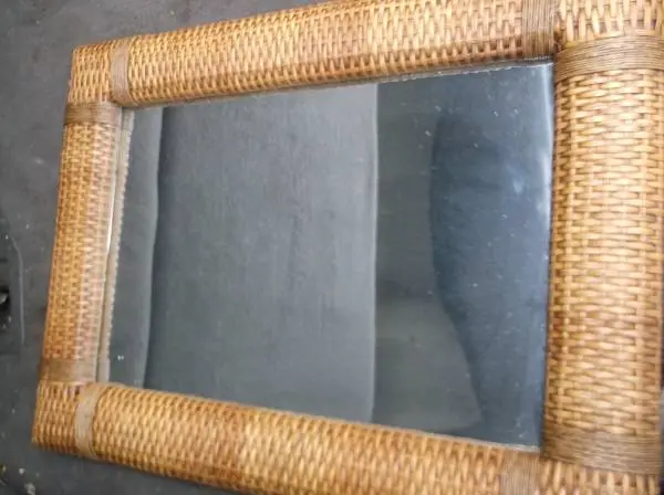 Large Rectangle Mirror w/Half Circle Basket Weave Frame