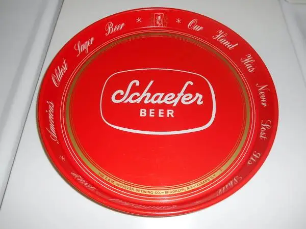 Vintage group of beer trays, foam scrapers & cans