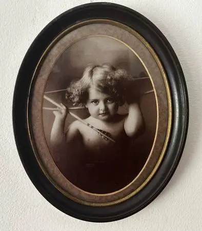 Early 1900s Oval Framed Photo “Cupid Awake”
