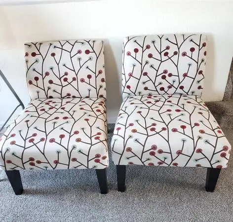 Pair of Modern Botanical Accent Chairs / Armless Chairs - Set