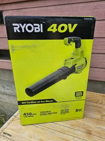 Ryobi RY404012BTL Variable-Speed 40V 120MPH 450CFM Jet-Fan Blower -New