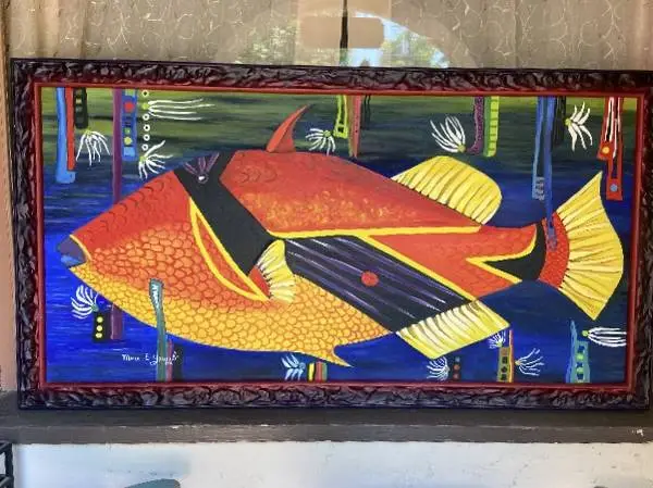 Large Painting Original Oil Pastel Tropical Fish Artist Signed