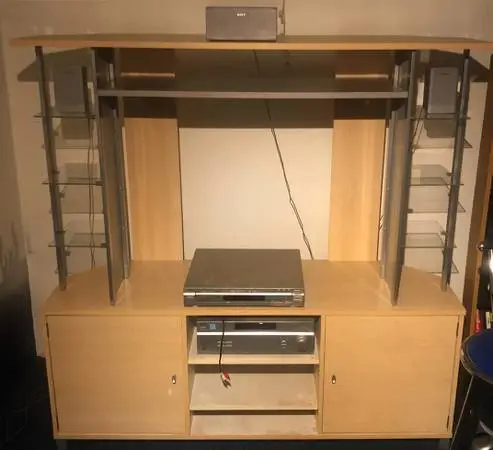 Large Wood Entertainment Center - 2  cabinets - 6 glass shelves TV