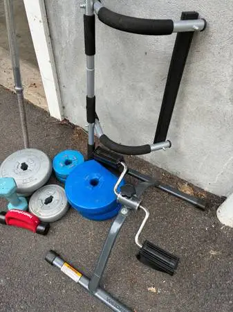 exercise equipment - weights, bike pedal, etc