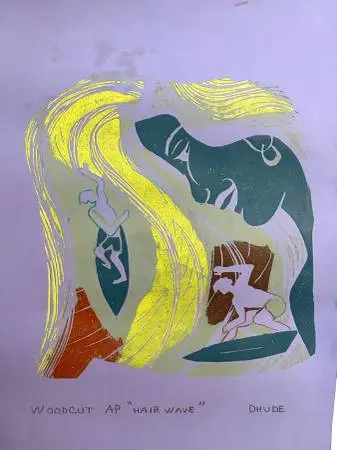 Original Woodcut Hair Wave