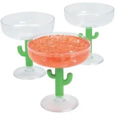 12 Matching Plastic Cactus Margaritas Glasses