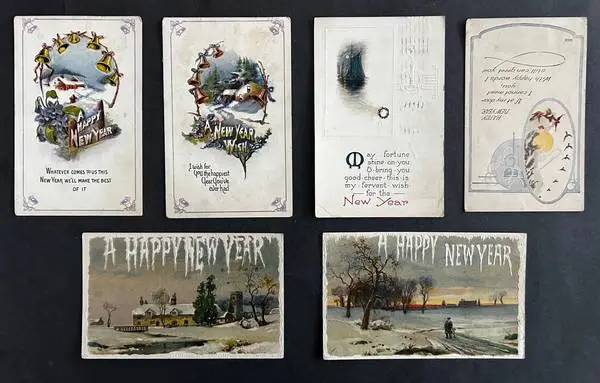Antique Happy New Year Postcards: Nature Scenes: Early 1900s