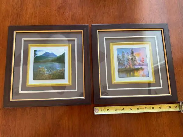 Pair of Vintage 3D Raised Relief Landscape Prints Framed & Matted 11