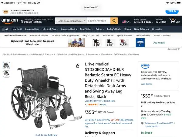 New Drive Heavy Duty Wheelchair 450 lb + Cushions Break Ext Anti-Tip