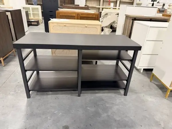 Adjustable 47 Storage TV Stand TVs Up To 50 Black Wood Grain Finish