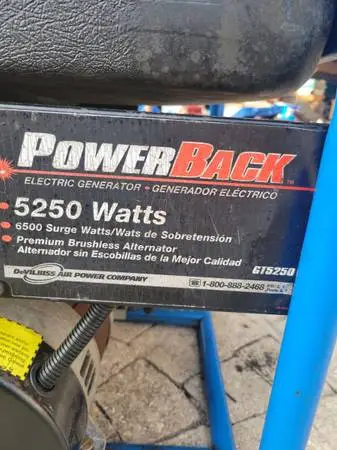 5250 Power Back Brushless Generator 6500 Surge