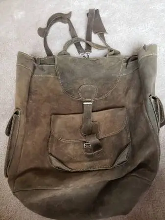 Distressed Brown Leather Backpack. Vintage