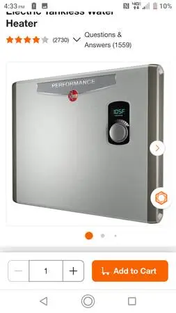 RHEEM on demand water heater electric