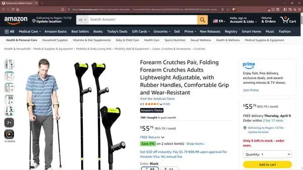 BRAND NEW!!! Adjustable Folding Lightweight Forearm Crutches (Pair)