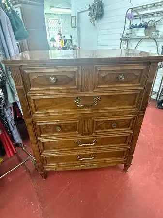 Vintage Neoclassical Style 5-Drawer Tallboy Dresser