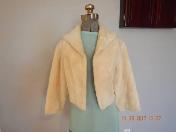 Vintage 50s Borgana, cream half coat shrug 3/4 sleeves, Joseph Magnin