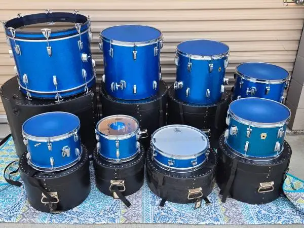 Set of 8 Vintage Ludwig Drum DownBeat Blue Sparkle Near MINT