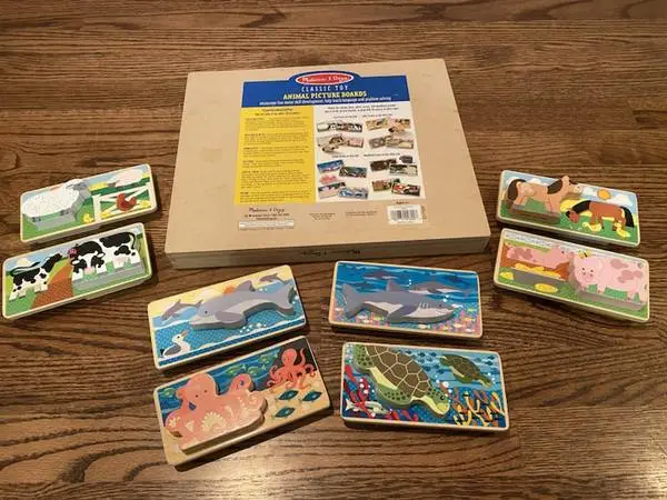 ♥ ♥ ♥ MELISSA & DOUG WOODEN CHUNKY ANIMAL PICTURE PUZZLE BOARDS