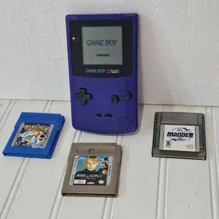 Original Gameboy Color Purple CGB-001 Bundle Games Pokemon HomeAlone
