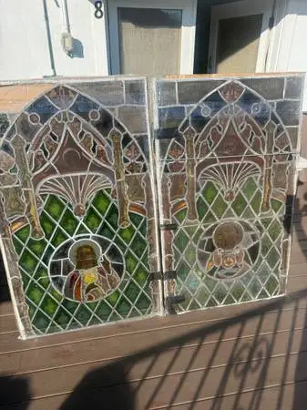 2 antique Stained Glass Windows, one Jesus one Mary (Estate Sale)