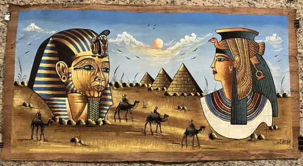 Large Egyptian Hand Painted Papyrus