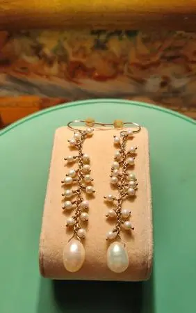 925 Silver and White Pearl Chain Long Dangle/Drop Earrings - Lovely
