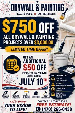 🚨🚨🚨$750 Discount Drywall & Paint Projects🚨🚨🚨
