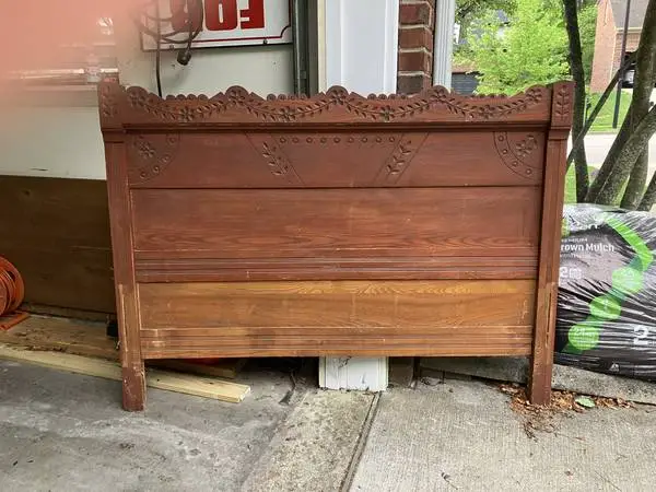 Victorian Eastlake style oak headboard