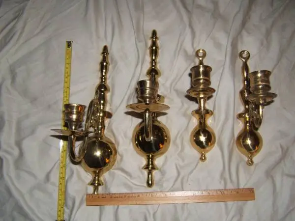 Solid Brass Wall Sconce Candle Holders set of 4  heavy brass