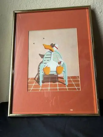 80s Michael Bedard, SITTING DUCK art print, matted/framed