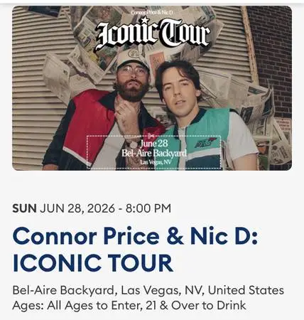 3 VIP Cabana Tickets – Connor Price & Nic D ICONIC TOUR – June 28, 202