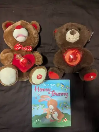 2 New valentine bears with lights, song & music