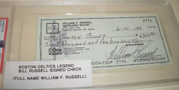 Bill Russell Signed Autographed Bank Check PSA DNA Boston Celtics HOF