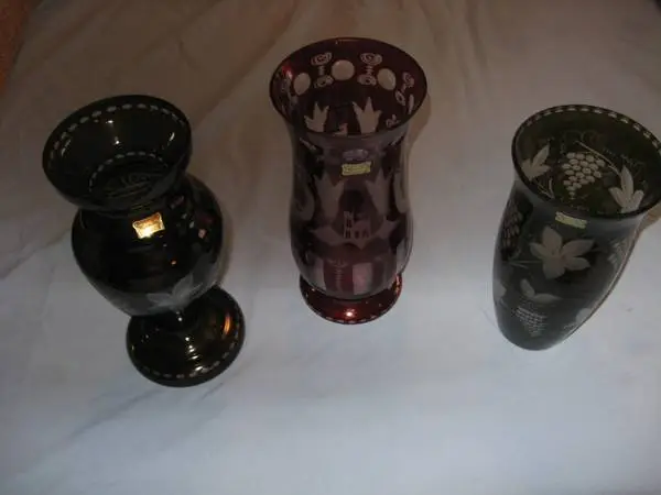 Etched Egermann Czech Bohemain Vases