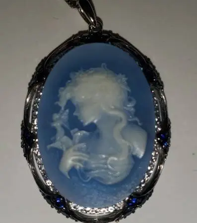 Cameo Necklace From Helzberg Vintage Sterling Silver Blue Agate