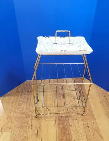 Midcentury Standing Brass Ash Tray Magazine Rack