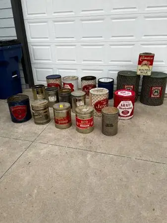 18 Vintage Tin Canisters From Denver & Chicago & Others-Must Sell!