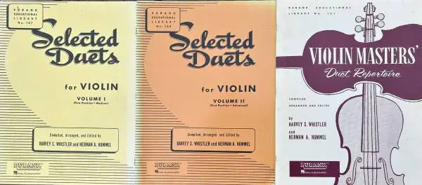 Violin. 3 Duet books for 2 violins interm,/fun songs to play