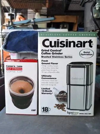 Cuisinart Coffee Grinder + Camera Lens Self-Stirring Coffee Mug