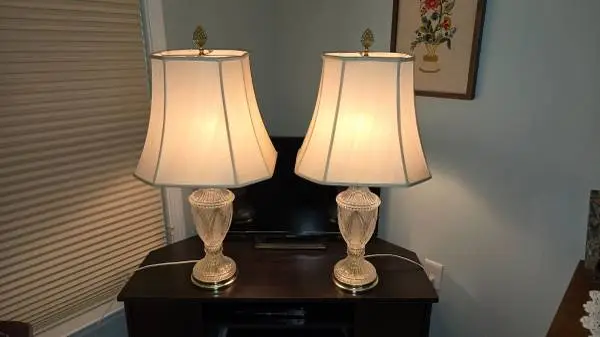 Vintage Crystal Frosted Glass Table Lamps (Pair of 2)