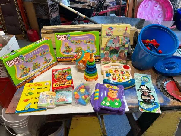 Toys, books,blocks,talking