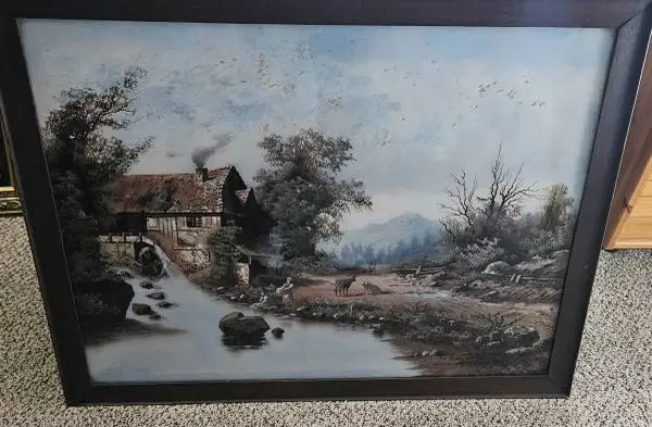 Vintage reverse glass painting