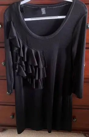 Spence Brand Black Midi Ruffle Chest Long Sleeve Dress Size Large