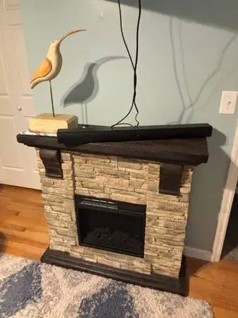 Twin-Star Electric Fireplace Mantel Console – Faux Stone & Espresso