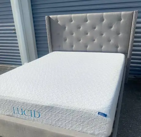Gray Queen Bed with Queen Mattress